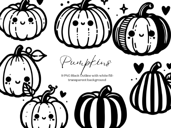 Download Cute Fall Pumpkins PNG Digital Stamps - Digital stamps Collection