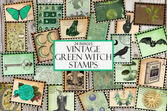 Download Vintage Green Witch Stamps - Premium Bundle